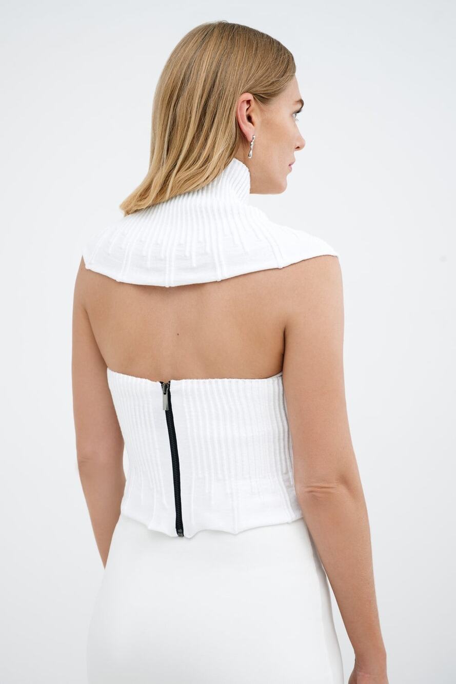 Marcella Top Womens XS White Ribbed Criss Cross Vest Knit Organic Colette Bolero
